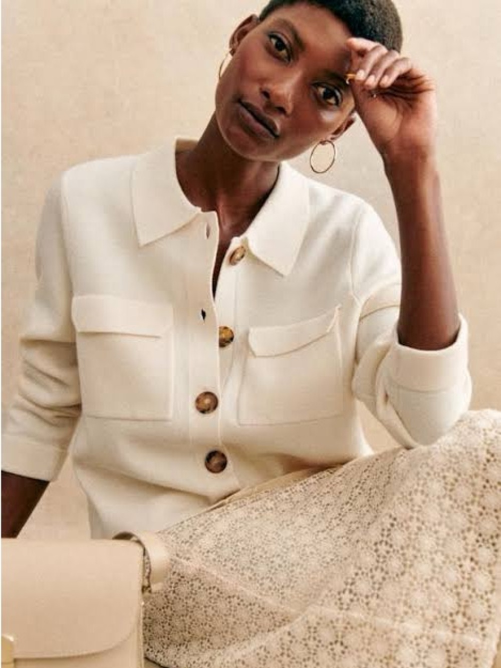 Sezane Betty Cardigan in Ecru